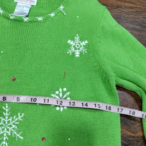 Quacker Factory Green Cute Ugly Christmas Sweater S Snowman & Reindeer - Picture 5 of 12